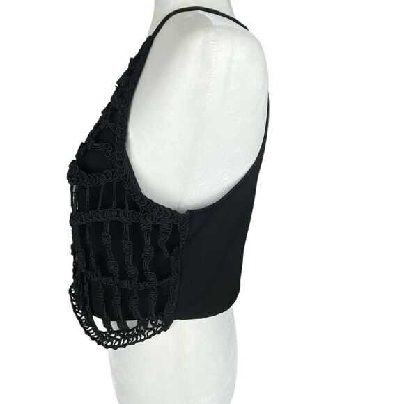 Boho Crochet Front Cropped High Neck Top Black L - Picture 2 of 9